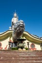 Exceptional Fukusai-ji buddhist temple in Nagasaki. Building is a huge turtle with Buddha statue standing on top.