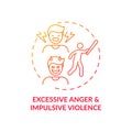 Excessive anger and impulsive violence red gradient concept icon