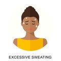 Excessive sweating. Progressive pain, chest pain flat style concept. Heart attack, panic attack