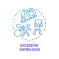 Excessive workload blue concept icon. Multitasking at work. Overwhelmed workaholic. Desperate clerk. Burnout cause idea