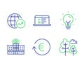 Exchange currency, Energy and Hospital building icons set. Web lectures, World statistics and Tree signs. Vector Royalty Free Stock Photo
