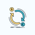 exchange, currency, finance, money, convert Flat Icon. green and Yellow sign and symbols for website and Mobile appliation. vector