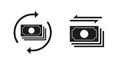 Exchange currency money icon vector pictogram or convert swap cash black and white, transfer conversion or return back arrow cycle