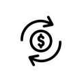 Exchange dollar coin single round money transfer line icon, arrow financial usd dollar mark outline flat design