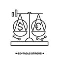 Exchange rate scale icon. Dollar and euro currency conversion simple vector illustration