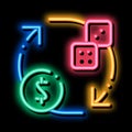 Exchange Sign of Dice for Money Betting And Gambling neon glow icon illustration Royalty Free Stock Photo