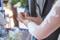 Exchange of Wedding Rings ahnd in hand Royalty Free Stock Photo