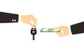 Exchanging concept, hands with car key and dollars Royalty Free Stock Photo