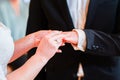 Exchanging Rings During Wedding Ceremony Symbolizing Love and Commitment Royalty Free Stock Photo