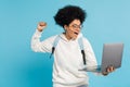 excited african american student in eyeglasses Royalty Free Stock Photo