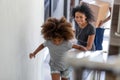 African family explore their new home going to second floor Royalty Free Stock Photo