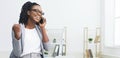 Excited African Woman Talking On Phone Celebrating Success Royalty Free Stock Photo