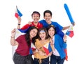 Excited asian young supporter holding philippines flag