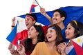 Excited asian young supporter holding philippines flag