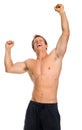 Excited athlete raises his arms for victory Royalty Free Stock Photo