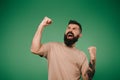 Excited bearded man gesturing and yelling isolated Royalty Free Stock Photo