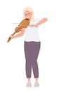 Excited blond woman playing violin with bow semi flat color vector character Royalty Free Stock Photo