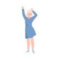 Excited Blond Woman Up with Hands Cheering About Something Vector Illustration