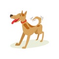 Excited Brown Pet Dog Wants To Play, Animal Emotion Cartoon Illustration