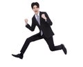 Excited business man running and jumping in the air with success gesture Royalty Free Stock Photo