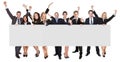 Excited business people presenting empty banner Royalty Free Stock Photo