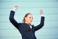 Excited business woman rejoicing her success Royalty Free Stock Photo