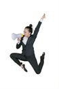 Excited business woman shouting on a megaphone Royalty Free Stock Photo