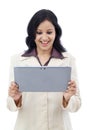 Excited business woman with tablet Royalty Free Stock Photo