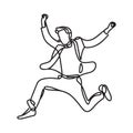 Excited Businessman Jumping Celebration Silhouette Single Line Drawing Royalty Free Stock Photo