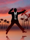 Excited Businessman on Sky Background