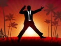 Excited businessman on sunset background