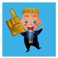 excited businessman wearing finger glove. Vector illustration decorative design