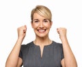 Excited Businesswoman Clenching Fists Royalty Free Stock Photo