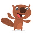 Excited cartoon beaver waving with his hands. Brown beaver mascot. Vector illustration. Royalty Free Stock Photo