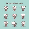 Excited cartoon tooth implant set