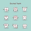 Excited cartoon tooth set