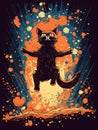 excited cat falling into a splash of light Light, vivid colors, generative ai