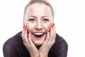 Excited Caucasian Woman Looking Forward with Joy, Fascination a