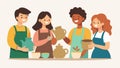 The excited chatter of a group of beginners eager to learn the basics of pottery and create their first pieces.. Vector