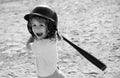 Excited child playing Baseball. Batter in youth league getting a hit. Boy kid hitting a baseball. Royalty Free Stock Photo