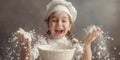 Excited Child Wearing A White Canvas As They Playfully Explore Baking, Copy Space