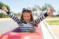 Excited child winning car race