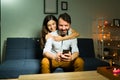 Excited couple watching an online video Royalty Free Stock Photo