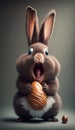 Excited cute Easter bunny eating an chocolate Easter egg Royalty Free Stock Photo