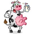 Happy cow mascot drinking a glass of cold healthy milk from a tall glass vector clip art mascot Royalty Free Stock Photo