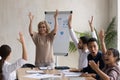 Excited diverse businesspeople take part in training in office Royalty Free Stock Photo