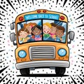 Excited Diverse Children Cheerfully Riding School Bus on First Day of School Royalty Free Stock Photo