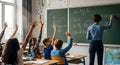 Excited Elementary School Students Actively Participating in Math Class Royalty Free Stock Photo