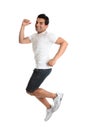 Excited energetic jumping man success