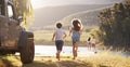 Excited Family Reaching Countryside Destination On Road Trip Royalty Free Stock Photo